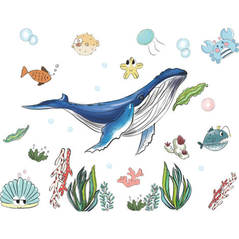 BEBUSINGOTO Un juego de pegatinas de pared de animales marinos, pegatinas decorativas, decoración de paredes para dormitorios, baños, salas de estar, oficinas. (1/5)
