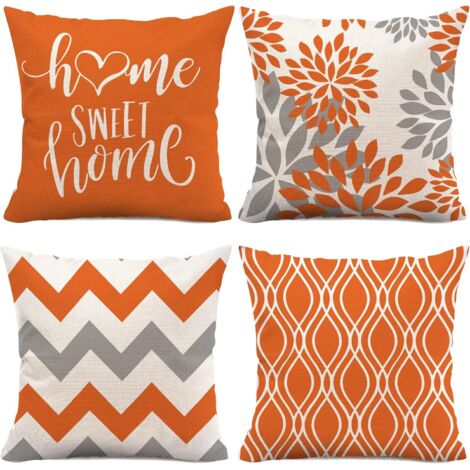 BEBUSINGOTO Juego de 4 fundas de cojín naranjas de 45 x 45 cm, cojines decorativos naranjas para sofá, funda de cojín de lino para decoración de exteriores (naranja) (1/5)
