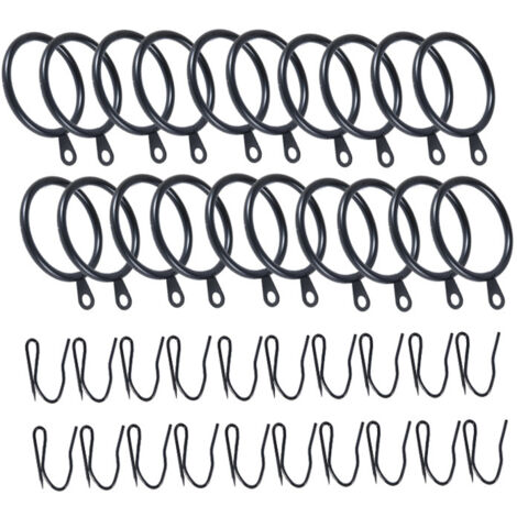 BEBUSINGOTO Paquete de 20 anillas para cortina de 38 mm de diámetro interior y ganchos, resistentes para barras de ventana, color negro. (1/5)