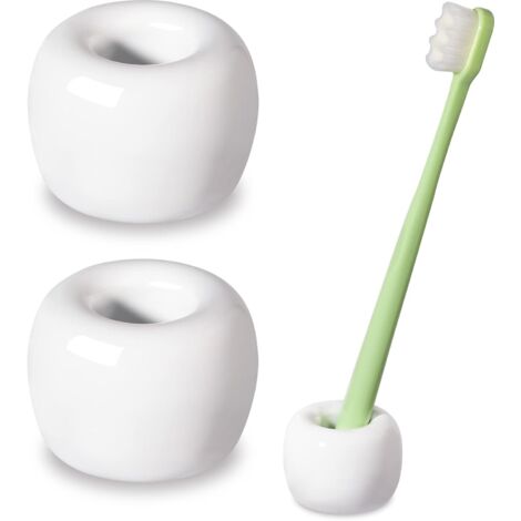 BEBUSINGOTO Mini portacepillos de cerámica elegante para encimera de baño, blanco, paquete de 2
