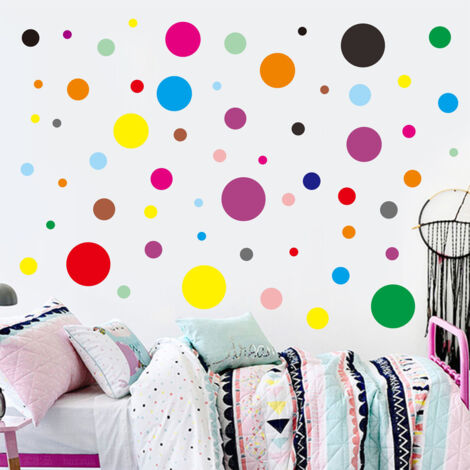 BEBUSINGOTO Pegatinas de pared de lunares de colores, pegatinas de pared circulares, pegatinas extraíbles (1/5)