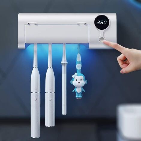 BEBUSINGOTO Esterilizador de cepillos de dientes, esterilizador de cepillos de dientes con soporte y función de esterilización, esterilizador de cepillos de dientes de pared para baño. (1/5)