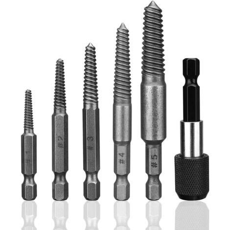 BEBUSINGOTO Extractor de tornillos, kit de 6 piezas, extractor de tornillos para zurdos, con portapuntas magnético, para quitar tornillos dañados. (1/5)