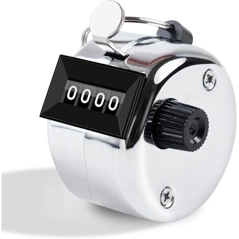 BEBUSINGOTO Contador de mano de metal con pantalla de 4 dígitos, contador de golpes para golf, béisbol, entrenamiento, tejido, vueltas y remo, plateado. (1/4)