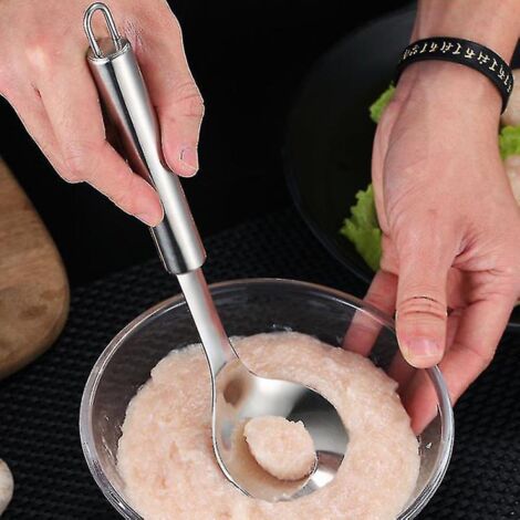 BEBUSINGOTO Prensa de albóndigas de acero inoxidable de 2 piezas para preparar albóndigas de forma rápida y sin esfuerzo. Apto para lavavajillas. (1/3)