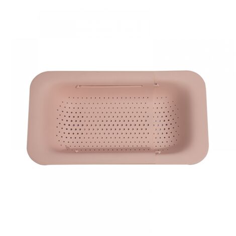 BEBUSINGOTO Escurridor de plástico rosa para cocina, ajustable, telescópico, soporte para fregadero (1/5)