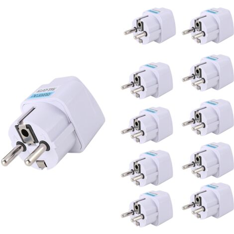 BEBUSINGOTO Adaptador de enchufe europeo Schuko tipo E/F (10 unidades), convertidor universal de viaje para Alemania, Francia, Corea, Rusia, Países Bajos y Dinamarca (blanco) (1/3)