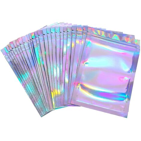 BEBUSINGOTO 100 bolsas holográficas para almacenar alimentos (color holográfico, 7,5 x 10 cm) (1/5)