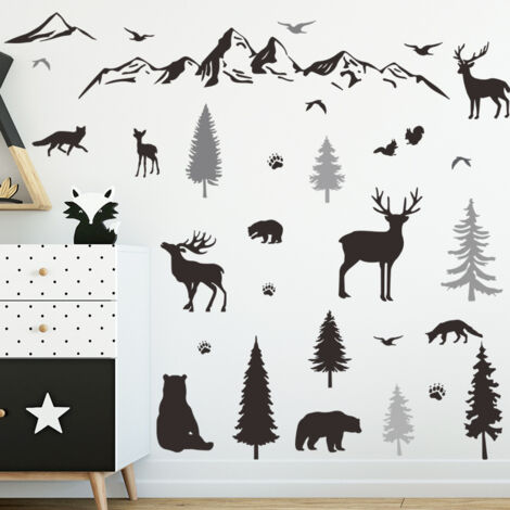 BEBUSINGOTO Pegatinas de pared de bosque, animales salvajes, para habitación infantil, vinilo, decoración de bosque, pino, oso, ciervo, para Navidad, bricolaje, para dormitorio infantil. (1/5)