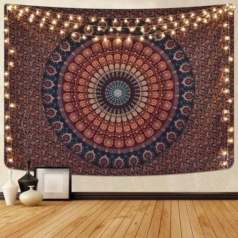 BEBUSINGOTO Tapiz de mandala bohemio, hippie, pavo real, psicodélico, para colgar en la pared del dormitorio (130 x 150 cm) (1/5)