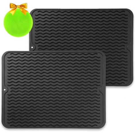 BEBUSINGOTO Esterilla de silicona para secar platos (2 unidades), antibacteriana, resistente al calor y de secado rápido, para cocina, 40 x 30 cm (1/5)