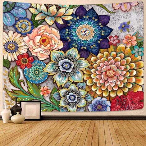 BEBUSINGOTO Tapiz de pared floral bohemio colorido, tapiz de tela floral bohemio brillante, tapiz multicolor para decoración de pared hippie de dormitorio, 127 x 152 cm (1/5)