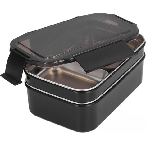 BEBUSINGOTO Fiambrera de acero inoxidable 304 de doble capa con compartimento para almacenar alimentos (negra) (1/5)