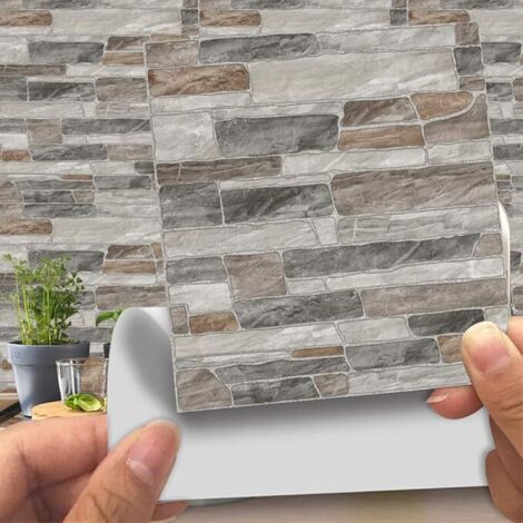 BEBUSINGOTO Pegatinas decorativas para azulejos de baño y cocina, 20 unidades, estilo ladrillo 3D, imitación de piel y piedra, impermeables, autoadhesivas (20 cm) (1/5)