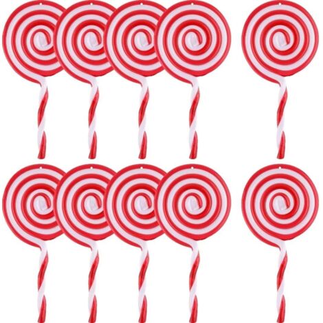 BEBUSINGOTO 10 colgantes de bastón de caramelo para árbol de Navidad, 13 cm, decoración navideña, piruleta roja y blanca, adorno navideño. (1/4)