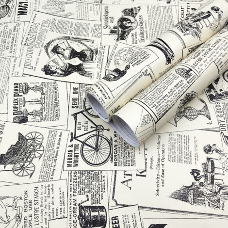 BEBUSINGOTO Adhesivo de pared vintage, papel pintado decorativo adhesivo de periódico vintage, pegatinas para muebles, papel pintado de 45 x 300 cm.