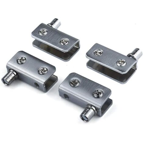 BEBUSINGOTO Paquete de 4 bisagras para puertas de vidrio, pivotantes de 90°, sin perforación, de acero inoxidable, aptas para vidrio de 5-8 mm (plateadas) (1/4)