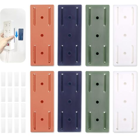 BEBUSINGOTO Soportes de enchufes autoadhesivos sin taladro, 8 piezas, montaje en pared, para regleta de enchufes, para router WiFi (1/5)