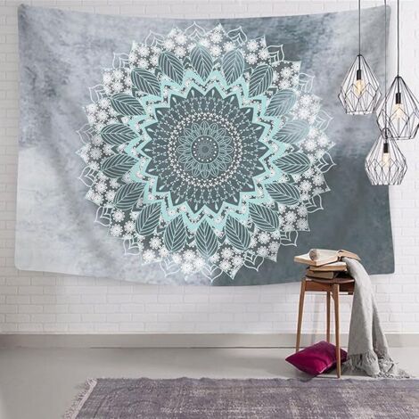 BEBUSINGOTO Tapiz de mandala hippie bohemio para colgar en la pared, con estampado floral psicodélico, decoración india para dormitorio, sala de estar (azul verdoso, 130 x 150 cm)