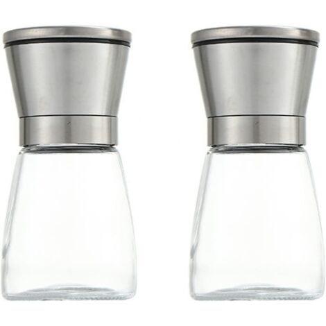 BEBUSINGOTO Molinillo de pimienta de acero inoxidable, molinillo manual de sal y especias, salero y pimentero, molinillo de especias y hierbas, 2 piezas (1/5)