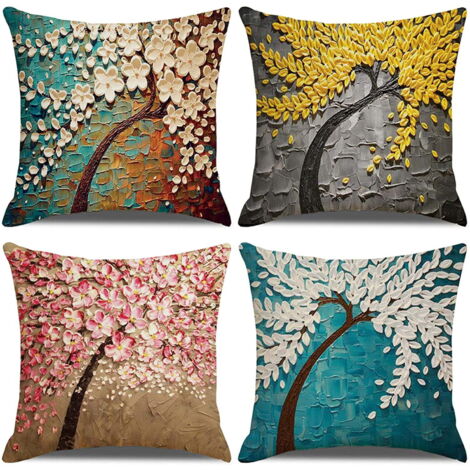 BEBUSINGOTO Juego de 4 fundas de cojín de algodón y lino para sofá, decoración del hogar, funda de almohada súper suave, para sala de estar, dormitorio, 45 x 45 cm. (1/5)