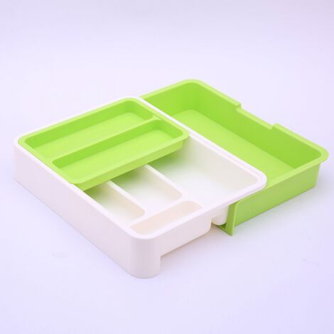 BEBUSINGOTO Organizador de plástico para cajones de cocina, soporte multifuncional para utensilios de cocina, ahorra espacio, para cubiertos y cuchillos. (1/4)
