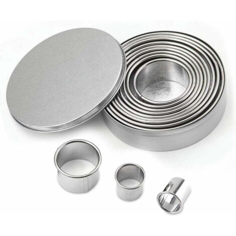 BEBUSINGOTO 12 cortadores de galletas circulares de acero inoxidable para repostería, para cocina, para galletas, pasta de azúcar, pasteles, galletas, cortadores de galletas. (1/5)