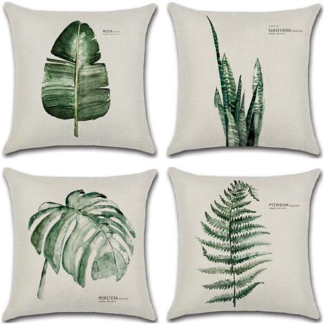 BEBUSINGOTO Juego de 4 fundas de almohada decorativas de 18 x 18 pulgadas, fundas de cojín de hojas verdes, perfectas para patio, jardín, sala de estar, sofá, decoración de granja. (1/5)