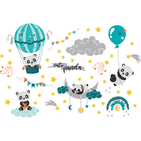 BEBUSINGOTO Un conjunto de pegatinas de pared con forma de globo aerostático de panda, pegatinas de pared para decoración de sala de estar, dormitorio y oficina.