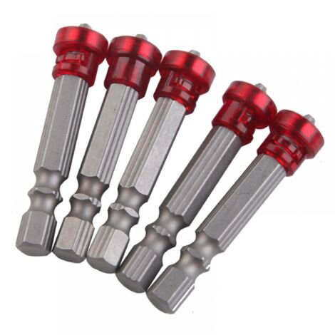 BEBUSINGOTO Juego de 5 destornilladores eléctricos, mango hexagonal rojo, punta magnética de 50 mm, accesorios para herramientas eléctricas (1/5)