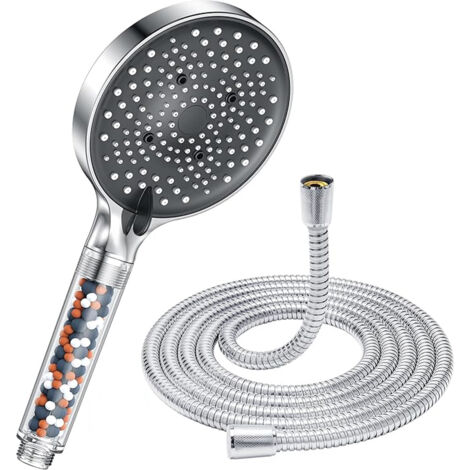 BEBUSINGOTO Cabezal de ducha de acero inoxidable ahorrador de agua con manguera de 1,5 m, 6 tipos de chorro de agua, cromado plateado (1/5)
