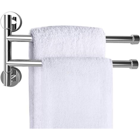 BEBUSINGOTO Toallero de pared de 2 brazos, 180°, barra de acero inoxidable, cromado (1/5)