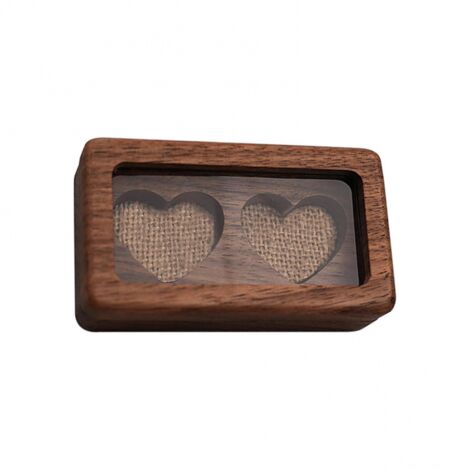 BEBUSINGOTO Caja rústica de madera con doble corazón para anillos, regalo de boda con ventana de compromiso, Sr. y Sra.