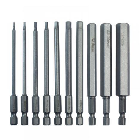 BEBUSINGOTO Juego de puntas hexagonales de 100 mm de largo con almacenamiento, vástago hexagonal S2 H1.5-h12, llave Allen de metal de color, 10 piezas (1/5)