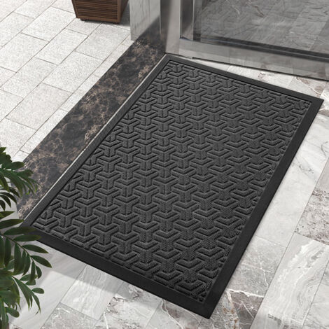 BEBUSINGOTO Felpudo de 45 x 75 cm, color negro y gris, absorbente, para interiores y exteriores, impermeable y lavable. (1/4)