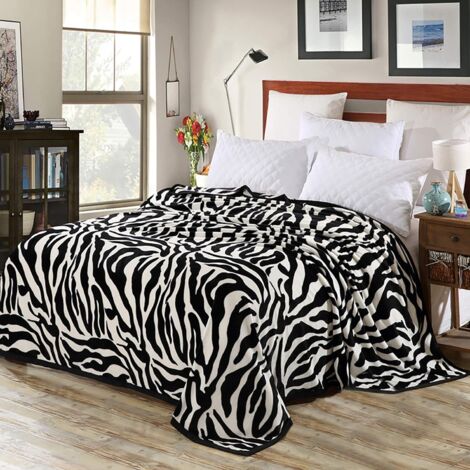 BEBUSINGOTO Manta de franela con estampado de cebra para sofá cama (200 x 230 cm)
