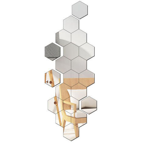 BEBUSINGOTO Pegatinas de pared con espejo hexagonal, grandes azulejos de espejo de plástico acrílico, decoración artística, lámina de espejo DIY, pegatina de pared con ajuste de espejo, calcomanía de