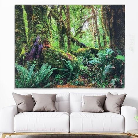 BEBUSINGOTO Tapiz de bosque de fantasía, tapiz psicodélico de jungla de gran tamaño, tapiz de bosque brumoso, tapiz hippie de decoración diaria, ideal para dormitorio, sala de estar, oficina y decorac (1/5)