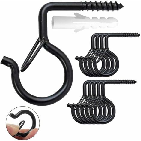 BEBUSINGOTO Gancho de rosca para exteriores, gancho de rosca para techo, para tazas de té, oficina, plantas, luces, guirnaldas de luces para fiestas de Año Nuevo, color negro, 20 unidades (1/5)