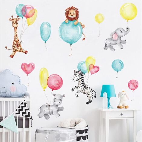 BEBUSINGOTO Globos de pared con dibujos de animales para niños, decoración de pared extraíble con acuarela, decoración DIY para habitación de bebé, dormitorio de niños y niñas, sala de juegos y sala d (1/5)