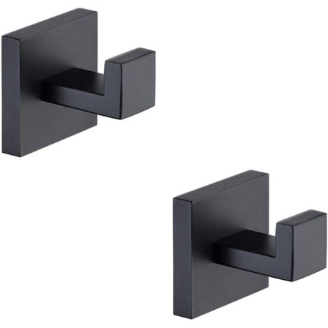 BEBUSINGOTO Ganchos para toallas de baño, color negro mate, de acero inoxidable (paquete de 2), resistentes, para baño y cocina, de estilo cuadrado moderno (negro) (1/4)