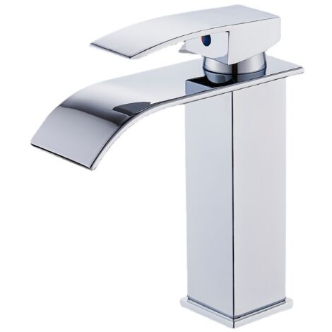 BEBUSINGOTO Grifo de baño moderno con cascada, grifo de lavabo con diseño elegante, grifo mezclador de baño de latón, agua caliente y fría disponible, Robi (1/5)