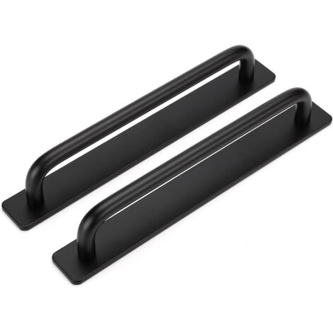 BEBUSINGOTO Juego de 2 tiradores autoadhesivos para armario de cocina, puerta corrediza, color negro, de aluminio, para puerta de cocina. (1/5)