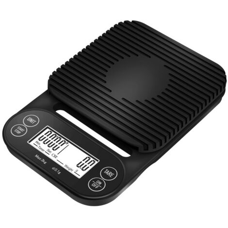 BEBUSINGOTO Báscula electrónica de cocina de 0,1/3000 g, con temporizador, para café, alimentos y joyas, con pantalla LCD verde retroiluminada (negra) (1/4)