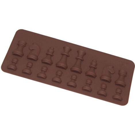 BEBUSINGOTO Molde de silicona flexible con forma de ajedrez internacional, 16 cavidades, antiadherente, para chocolate, helado, pastel, fondant, cubitos de hielo, bandeja para hornear, decoración de p (1/5)