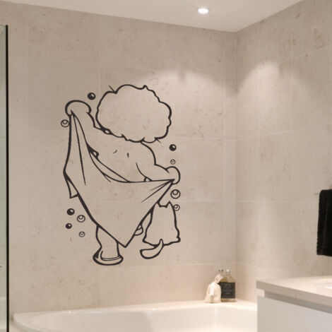 BEBUSINGOTO Pegatinas de pared con dibujos animados para baño de niños, para puertas de cristal, ventanas, decoración impermeable, arte mural, vinilo negro para baby shower y baño