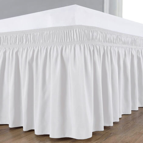 BEBUSINGOTO Faldones de cama envolventes para camas tamaño queen, con caída de 38 cm, volantes elásticos blancos ajustables, resistentes a las arrugas y a la decoloración lavables a máquina