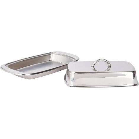 BEBUSINGOTO Mantequera con tapa, acero inoxidable, color plata, 19,5 x 11 x 7,2 cm (1/5)