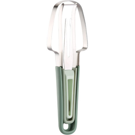 BEBUSINGOTO Juego de cortador y rebanador de sandía con tenedores para frutas, herramienta para cortar frutas de acero inoxidable, cuchillo para cortar sandía, mango, etc. (1/5)