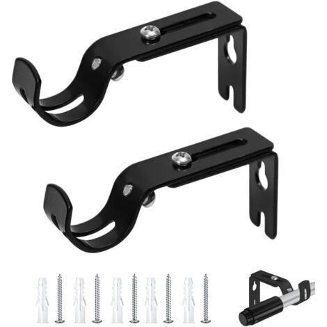 BEBUSINGOTO Soportes ajustables para barra de cortina (2 piezas, Ø 25 mm), soportes de pared ajustables con tornillos extensibles, para oficinas y armarios de dormitorio, color negro. (1/4)